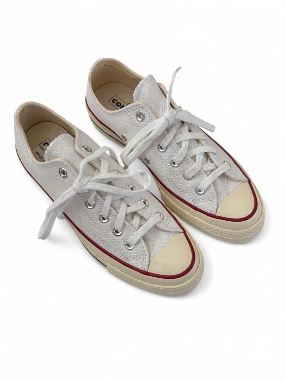 Converse Kids Low-Top Canvas Sneakers in White with Red Stripe